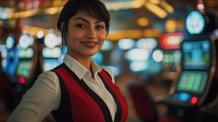 Studio live-dealer pwvip 4d dengan meja permainan dan kamera profesional